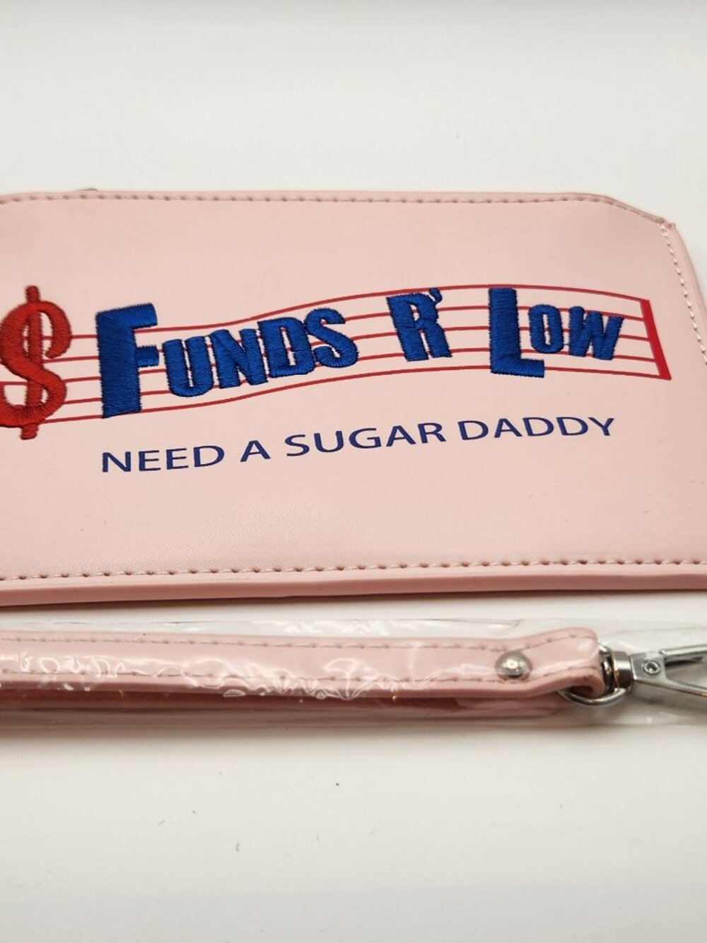 Sugar Thrillz wristlet snarky message pink print & embroidery NWOT